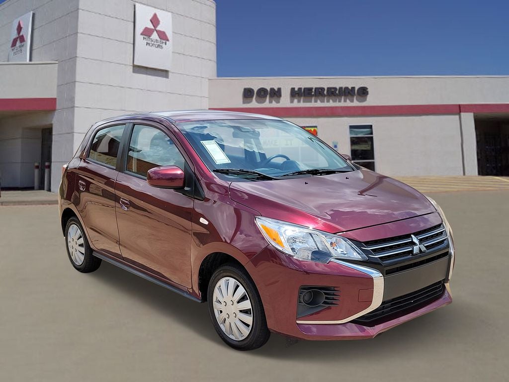 2024 Mitsubishi Mirage ES in Wine Red Metallic — front three-quarter view