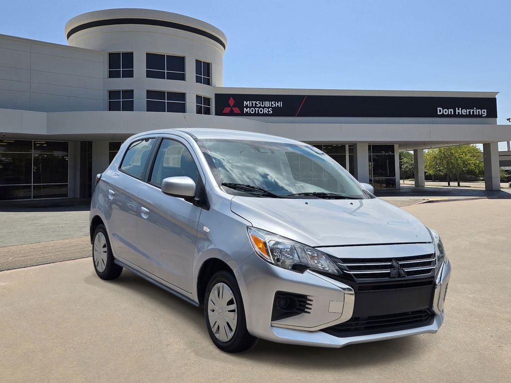 2024 Mitsubishi Mirage ES in Starlight Silver Metallic — front three-quarter view